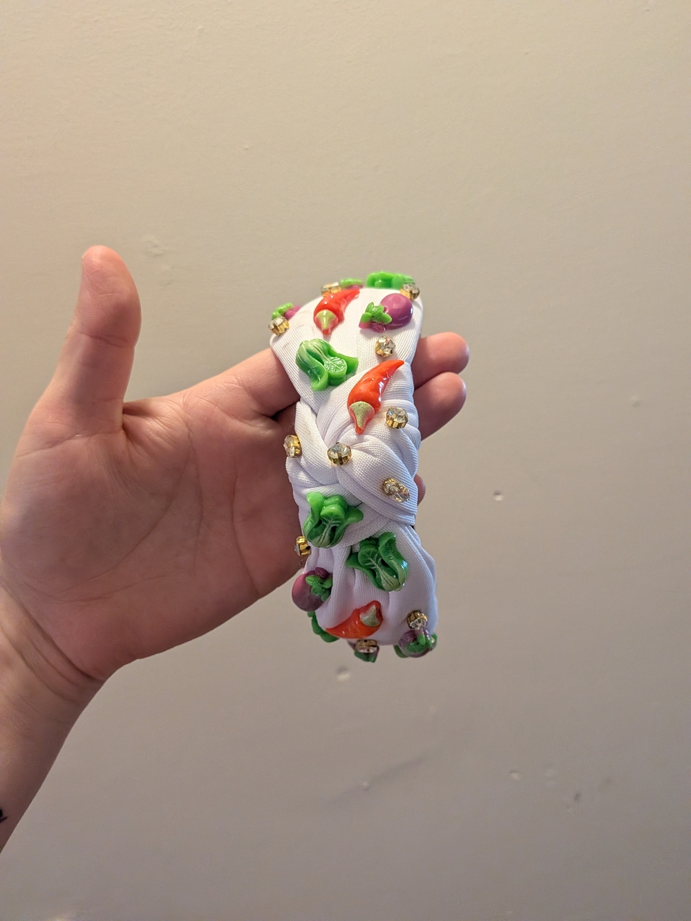 White Headband with Colorful Vegetable Accents